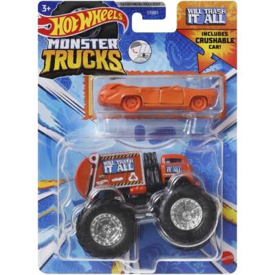 Mattel Hot Wheels Monster Trucks s angličákem Will trash it all 1:64