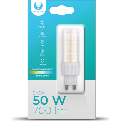 Forever Light LED žárovka G9, 8W, 700LM, 330° Neutrální bílá