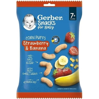 Gerber Snacks Kukuričné chrumky Jahoda a banán 28 g