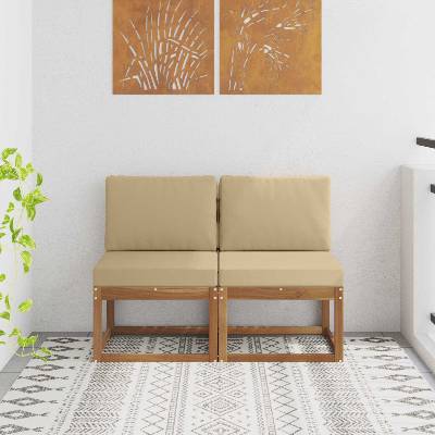 vidaXL 2 Брой Среден диван за открито Солидно акациево дърво Естествен (900462)