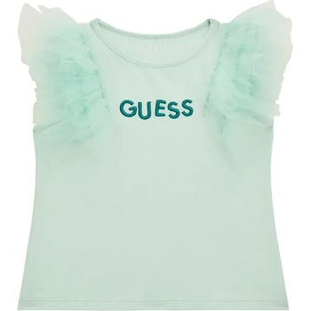 Image 1 of GUESS Бледо зелен потник с тюлени презрамки и бродиран надпис Guess за мини момиче