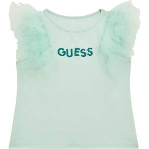 GUESS Бледо зелен потник с тюлени презрамки и бродиран надпис Guess за мини момиче