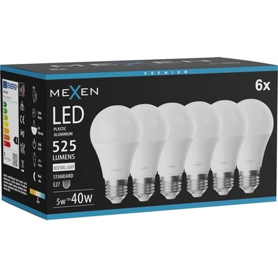 Mexen Nova 6x LED крушка E27, A60, 5W, Неутрална - 4000K, 525 lm - L100-E27-0540-01x06 (L100-E27-0540-01x06)