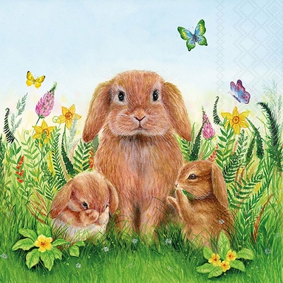 Ambiente Europe BV Servítky veľké Rabbit Family 33x33 cm