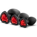 SuperLove Heart Jewel Silicone Butt Plugs Training Kit Black-Red