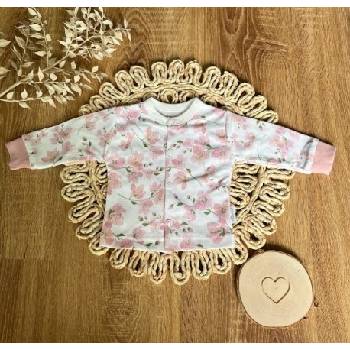 Novorozenecká bavlněná košilka kabátek Mamatti Květy višní smetanovo pudrová