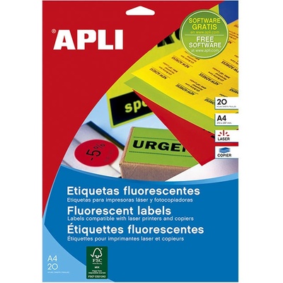 Етикети Apli жълт неон 38, 1 х 21, 2 mm А4 20 л (1110264-59-15074)