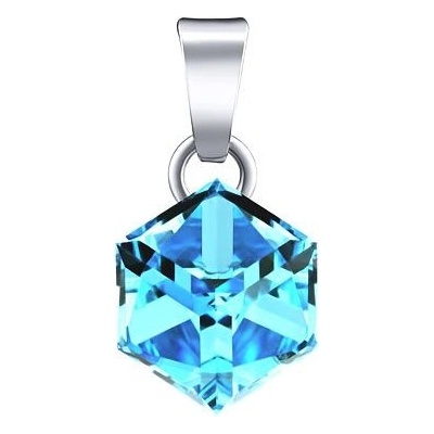 SILVEGO Stříbrný přívěsek kostka se Swarovski Crystals Aquamarine VSW4841P8AQ