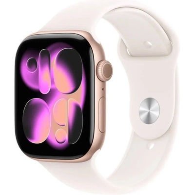 Apple Watch Series 11 (46mm) Růžově zlatý hliník se světle ruměným sportovním řemínkem M/L MEV74MP/A
