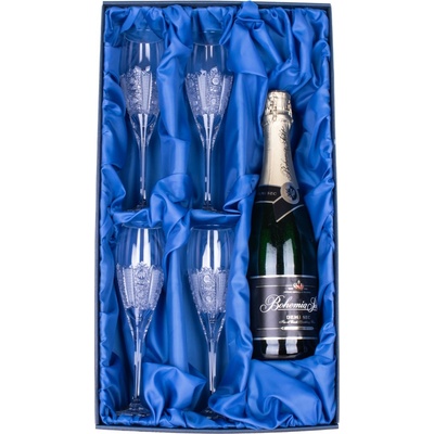 CRYSTAL Bohemia ONTE Sekt Demi Sec se skleničkami Iris Sampus broušené skleničky 4 x 150 ml