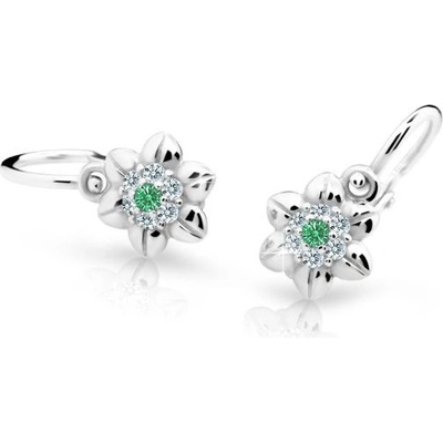 Danfil dětské náušnice kytičky C2202 z bílého zlata s kamínkem Emerald Green zapínání brizura