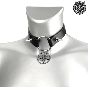 Image 1 of Leather & steel fashion чокър inverted cross spikes - lsf9 83