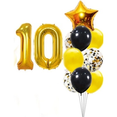 Balónkový set zlatočerný číslo 10