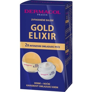 Dermacol Gold Elixir Omlazující kaviárový denní krém SPF10 50 ml + Omlazující kaviárový noční krém 50 ml + Omlazující maska s kaviárem 2 x 8 g dárková sada