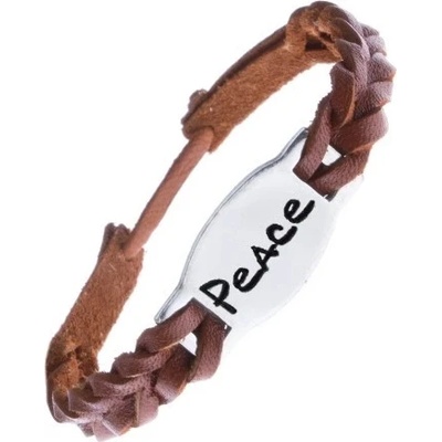 Šperky eshop úzký pletený z kůže karamelový známka PEACE Z13.2