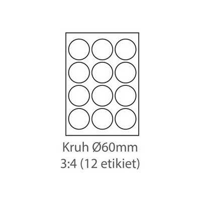 etikety ECODATA Samolepiace KRUH-60mm univerzálne biele 12ks/A4 (100 listov A4/bal.) ECO-060060KR