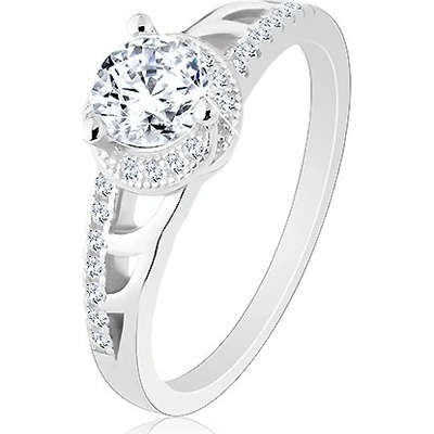 Šperky eshop zásnubní prsten stříbro 925 třpytivá ramena s výřezy kulatý zirkon R27.31
