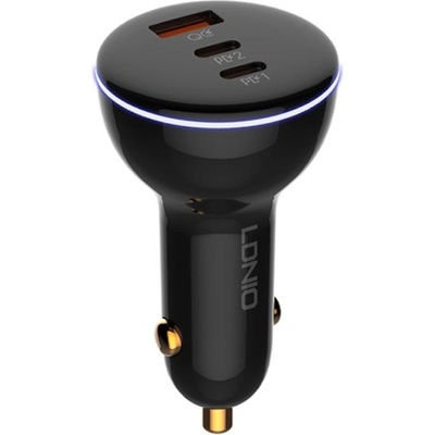 LDNIO Triple Quick Car Charger 160W - зарядно за кола с 2xUSB-C и USB-A изходи с технология за бързо зареждане и USB-C към Lightning кабел (черен)
