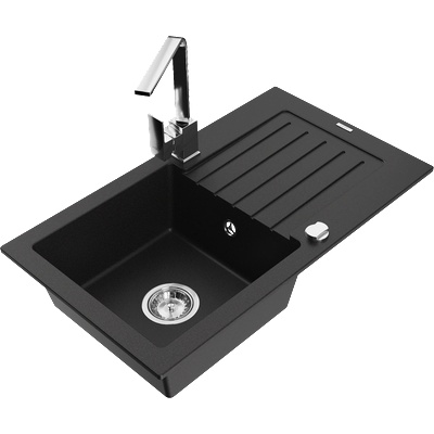 Mexen Pablo гранитна мивка с 1 камера с отцедник и кухненски смесител Rita, черен - 6510-77-670300-00 (6510-77-670300-00)