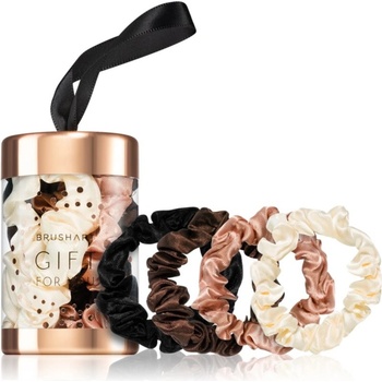 BrushArt Gift for You Slim satin scrunchie set gumičky do vlasov Black & Cream