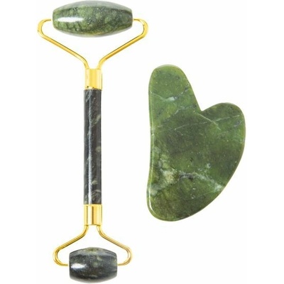 beUnik Masážná sada Face roller a Gua sha jade