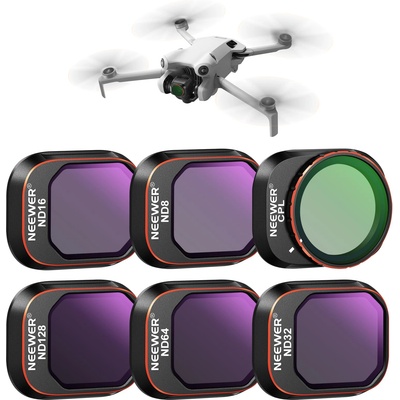 NEEWER ND&CPL clip-on filter set compatible with DJI Mini 4 Pro, 6 pieces polarizing filters and gray filters ND8 ND16 ND32 ND64 ND128 with ultra-thin frame drone lens accessories, coated HD glass - 10104292