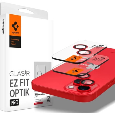 SPIGEN Защитно стъкло за камера SPIGEN OPTIK. TR „EZ FIT, защити за камера, комплект от 2 броя, iPhone 14 / 14 Plus, червено (AGL05605)
