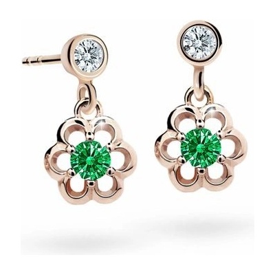Danfil dětské náušnice kytičky C1947 z růžového zlata s kamínky Emerald Green zapínání balónek