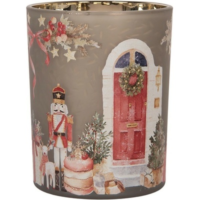 Skleněný svícen na čajovou svíčku Louskáček Nutcracker - Ø 10*13 cm - Clayre & Eef