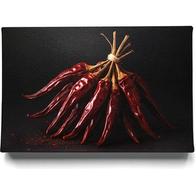 KRAFTHOUSE.EU Ohnivá Kytice – Sušené Chilli na Černém Pozadí – obraz na plátně Premium Canvas | 100% bavlna | Různé rozměry Velikost: 40 x 30 cm