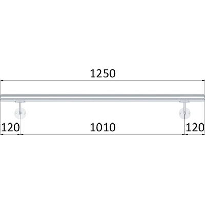 Madlo 1250mm / leštěná nerez / AISI304, set: 2ks úchyt, madlo o42,4mm s ukončením