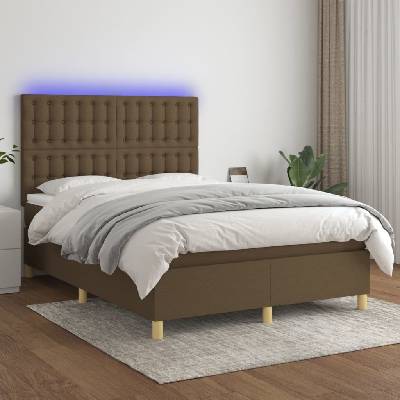 Petrashop 3135760 Boxspring postel s matrací a LED tmavě hnědá textil Hnědá