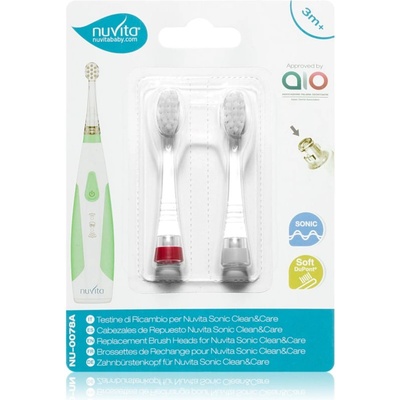 Nuvita Sonic Clean&Care Replacement Brush Heads резервни накрайници за сонична четка за зъби с батерии за бебета Sonic Clean&Care Medium Red/White 2 бр