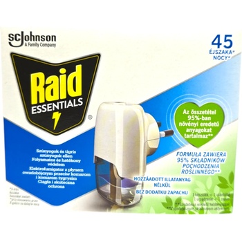 Raid електрически изпарител срещу комари и тигрови комари, Essential, машинка с течен пълнител, 21мл