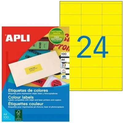 Etikety farebné 70x35mm APLI A4 100 hárkov fluo žlté