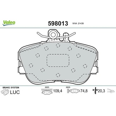 Sada brzdových destiček, kotoučová brzda VALEO 598013