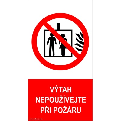 Walteco Výťah nepoužívajte pri požiari 80x150mm, samolepka Množstvo: 1 ks , 20008
