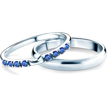 Image 1 of SAVICKI Сватбени халки The Journey: бяло злато, син сапфир, полукръгъл профил. 2 мм и 3 мм