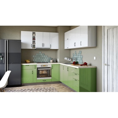 Кухненски комплект Лукс 16 МДФ гланц зелен и МДФ гланц бял