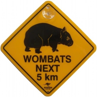 Cedule s přísavkou Roadsign Australia WOMBATS NEXT 5 KM - žlutá