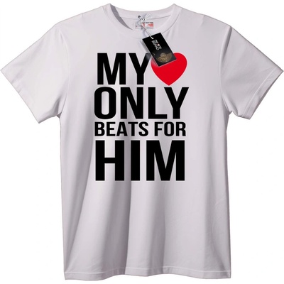 NOONEBRAND Тениска My Heart Beats Only for Him - M, White