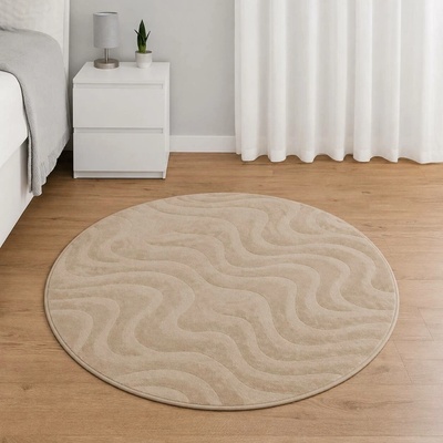 Takoy Koberec kulatý o průměru 120 cm vzor vlny světle hnědý-HT-00426 | Ø 120 cm