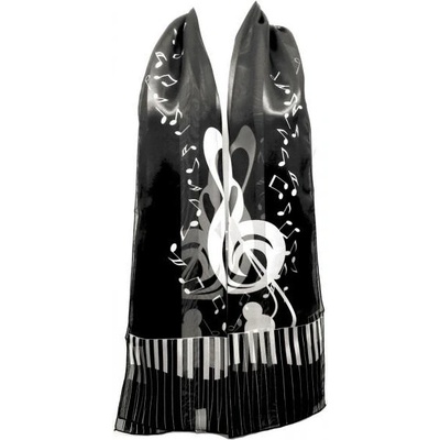 Šál s houslovým klíčem a klaviaturou černý