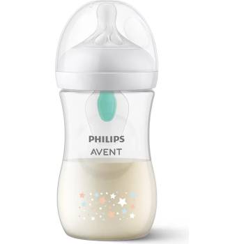 Philips Шише за хранене Philips Avent - Natural Response с AirFree клапа, 260 ml, с биберон поток 3, 1м+, с декорация Звезди и мече (00A.0582.001)