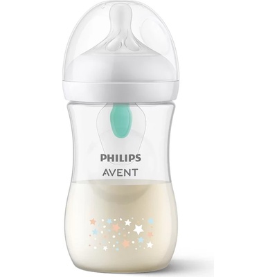 Philips Шише за хранене Philips Avent - Natural Response с AirFree клапа, 260 ml, с биберон поток 3, 1м+, с декорация Звезди и мече (00A.0582.001)