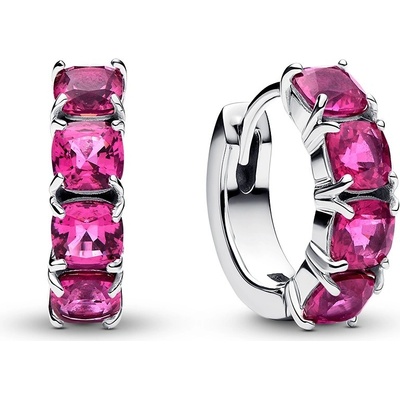 Pandora Kruhové stříbrné náušnice s růžovými krystaly Timeless 293851C01