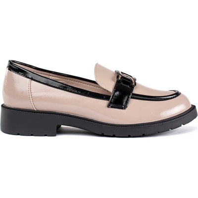 Shelovet Beige lacquered women's loafers with buckle