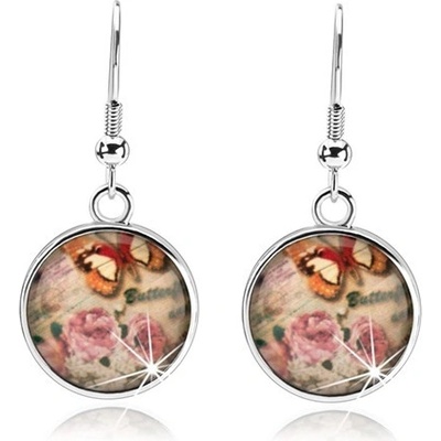 Šperky eshop cabochon sklo růžové a bílé květy hnědobílý motýl nápis SP69.30