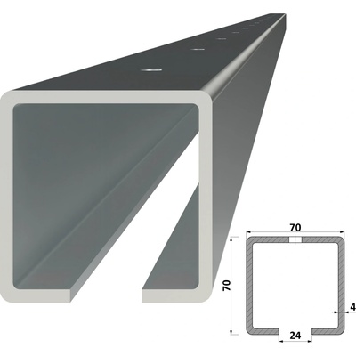 C profil 70 x 70 x 4 x 4000 mm s otvormi, pozinkovaný