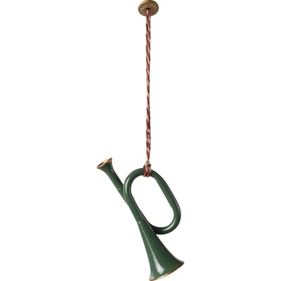 Maileg Kovová vánoční ozdoba Trumpet Dark Green zelená barva kov